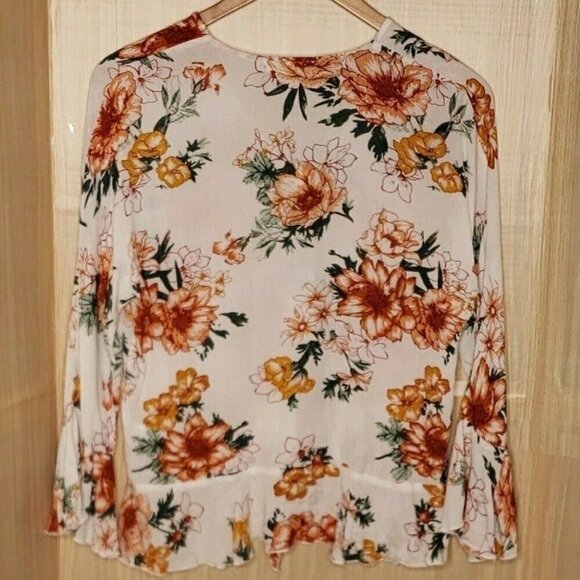 After Market Womens White Floral Long Sleeve Boho Blouse Small - Picture 2 of 7